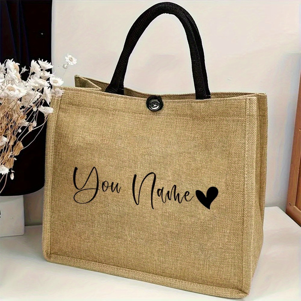 Linen Bag Bulk - Personalized Name Linen Tote Bag with